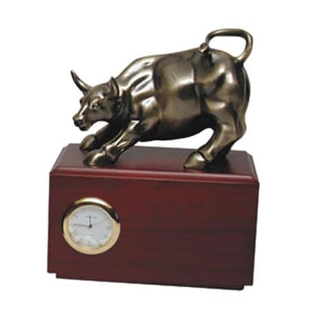 Bluestone Designs Z149BS Small Wall Street Bull With Clock - Bronze